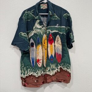 VTG Paradise Found Honolulu‎ Hawaii Surfboard Beach Hawaiian Shirt Mens Large LG